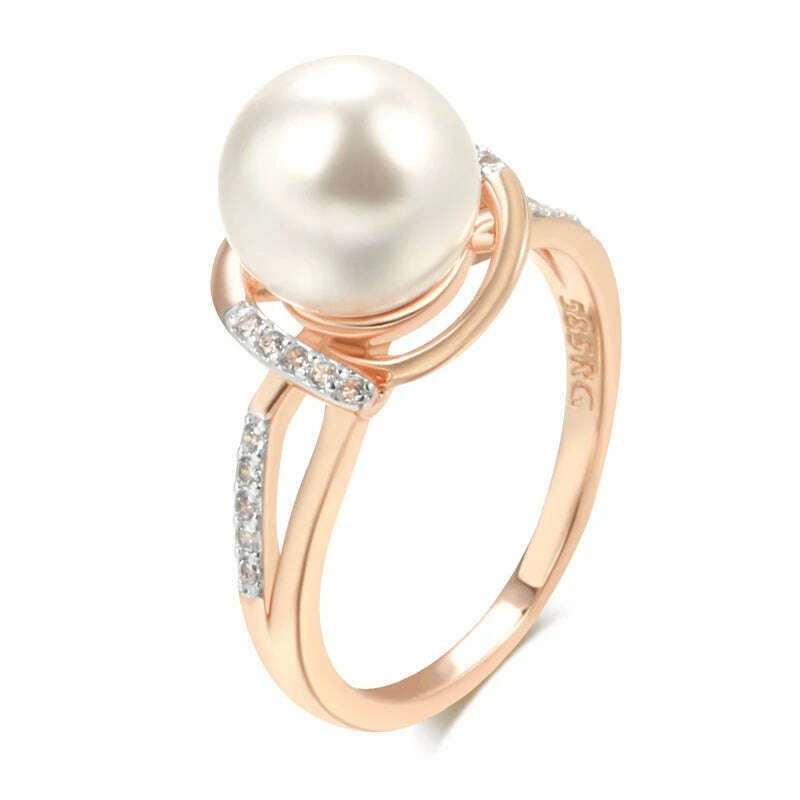 KIMLUD, Kinel Hot Fashion Geometry Pearl Ring for Women 585 Rose Gold Silver Color Mix Natural Zircon Boho Ethnic Wedding Jewelry, Z1190 / 8, KIMLUD APPAREL - Womens Clothes