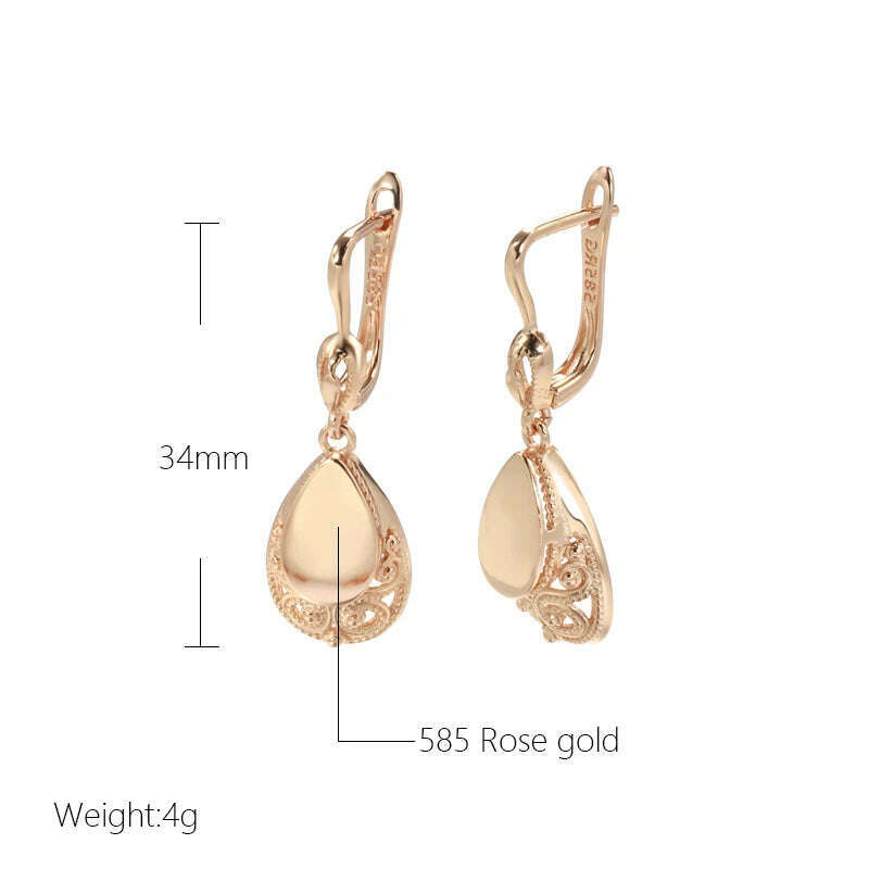 Kinel Hot Fashion Glossy Drop Earrings for Women 585 Rose Gold Simple Water Retro Drop Earrings Ethnic Bride Wedding Jewelry - KIMLUD