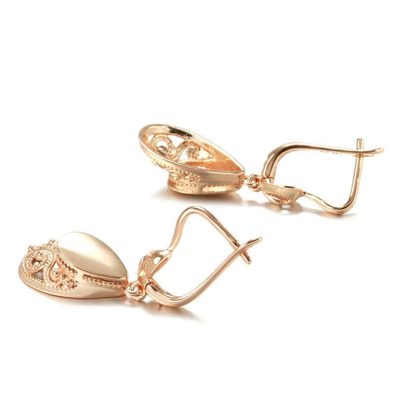 KIMLUD, Kinel Hot Fashion Glossy Drop Earrings for Women 585 Rose Gold Simple Water Retro Drop Earrings Ethnic Bride Wedding Jewelry, KIMLUD Womens Clothes