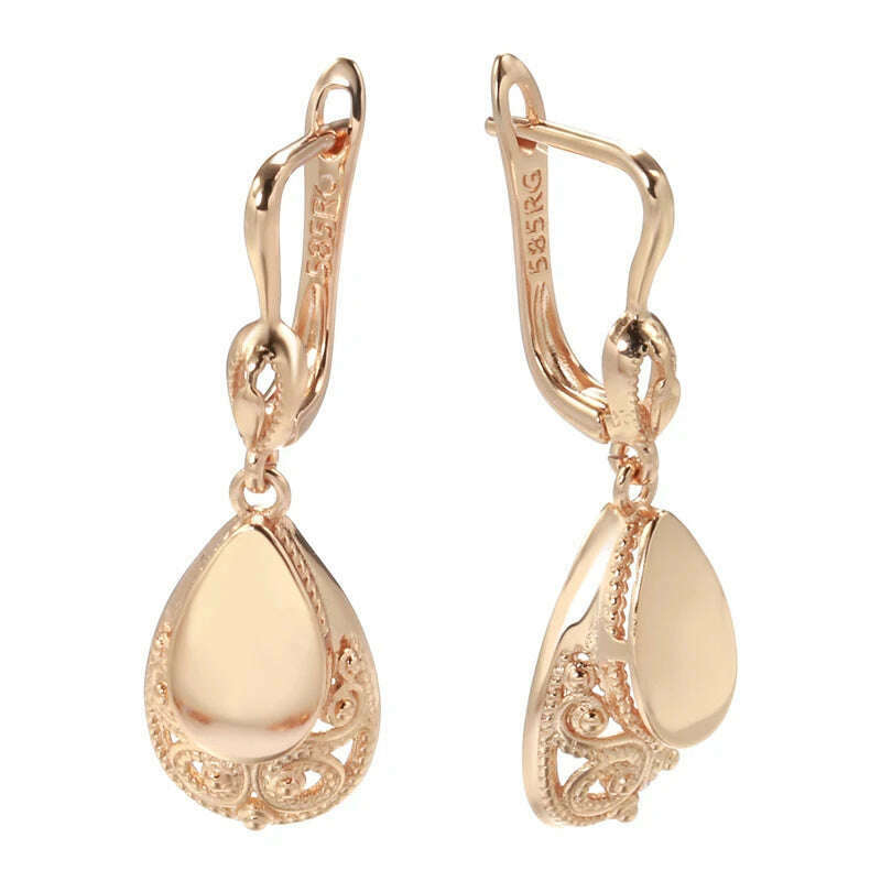 KIMLUD, Kinel Hot Fashion Glossy Drop Earrings for Women 585 Rose Gold Simple Water Retro Drop Earrings Ethnic Bride Wedding Jewelry, KIMLUD Womens Clothes