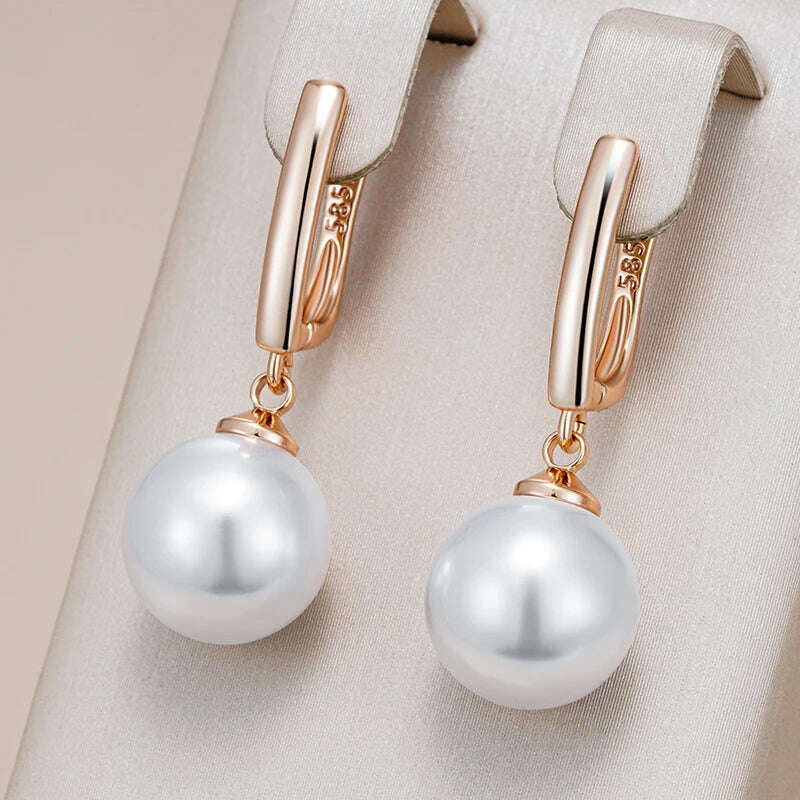 KIMLUD, Kinel Hot Simple 10mm 12mm 16mm Pearl Drop Earrings for Women Luxury 585 Rose Gold Color Bridal Daily Earrings Wedding Jewelry, KIMLUD Womens Clothes