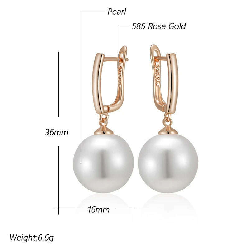 KIMLUD, Kinel Hot Simple 10mm 12mm 16mm Pearl Drop Earrings for Women Luxury 585 Rose Gold Color Bridal Daily Earrings Wedding Jewelry, KIMLUD Womens Clothes