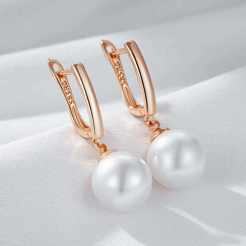 KIMLUD, Kinel Hot Simple 10mm 12mm 16mm Pearl Drop Earrings for Women Luxury 585 Rose Gold Color Bridal Daily Earrings Wedding Jewelry, KIMLUD Womens Clothes