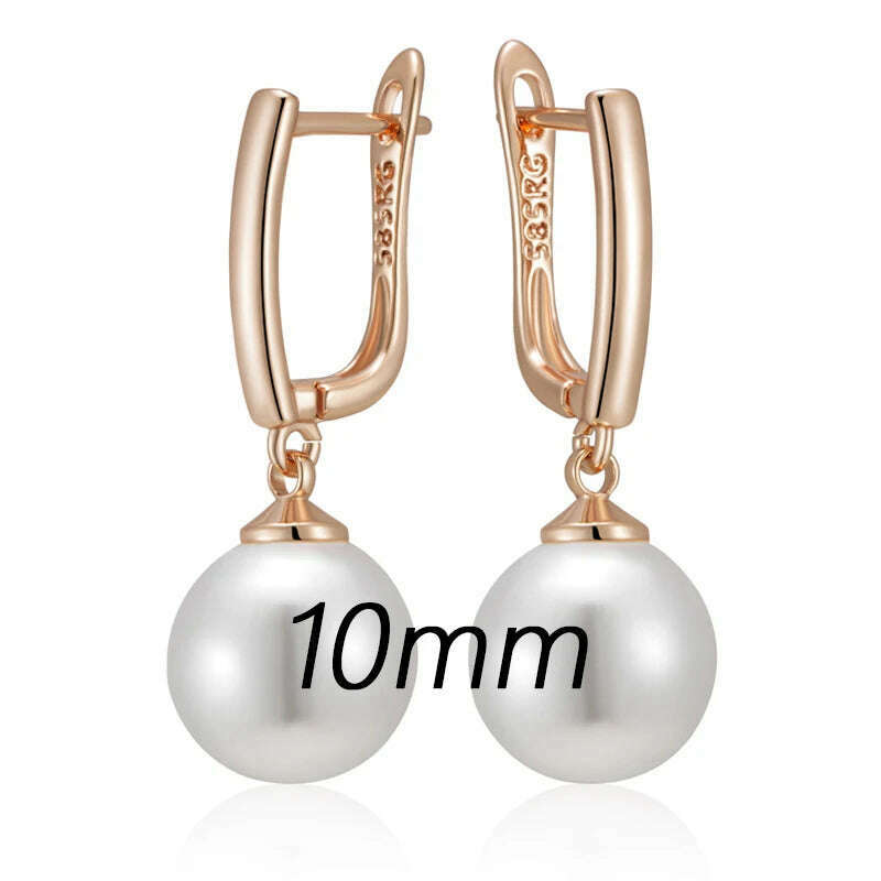 KIMLUD, Kinel Hot Simple 10mm 12mm 16mm Pearl Drop Earrings for Women Luxury 585 Rose Gold Color Bridal Daily Earrings Wedding Jewelry, H1945, KIMLUD APPAREL - Womens Clothes