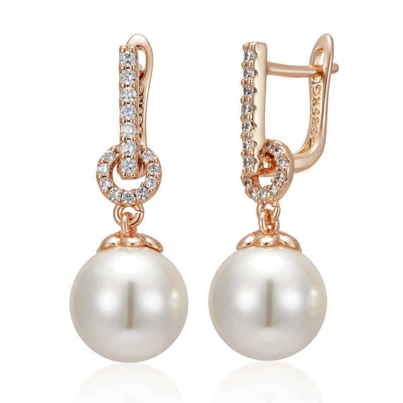 Kinel Luxury 585 Rose Gold Color Pearl Drop Earrings Women Unique Geometric Full Natural Zircon Accessories Daily Jewelry Gift - KIMLUD