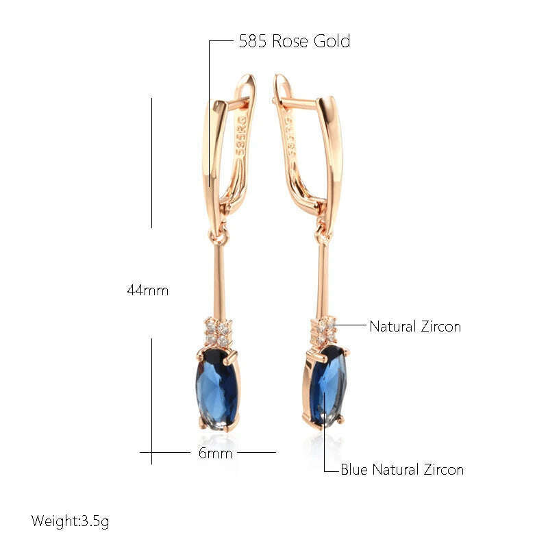 KIMLUD, Kinel Unusual Shiny Oval Blue Natural Zircon Long Dangle Earrings for Women Luxury 585 Rose Gold Wedding Party Daily Jewelry, KIMLUD Womens Clothes