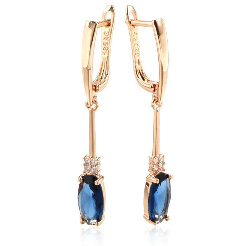 KIMLUD, Kinel Unusual Shiny Oval Blue Natural Zircon Long Dangle Earrings for Women Luxury 585 Rose Gold Wedding Party Daily Jewelry, KIMLUD Womens Clothes