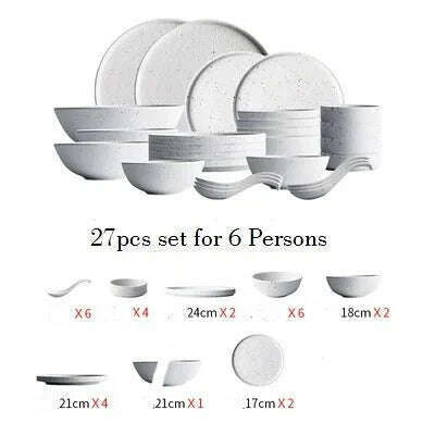 KIMLUD, KINGLANG 1/2/4/6 Person Dinner Set Ceramic Dinnerware Matt Dinner Plate Rice Soup Bowl Sauce Dish Restaurant Tableware Wholesale, Set A, KIMLUD APPAREL - Womens Clothes