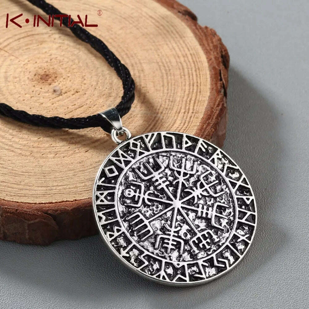 Kinitial Norse Vegvisir Symbol Necklace Protection Symbol viking Men Pendant Magical Staves Compass Wholesale Jewelry - KIMLUD