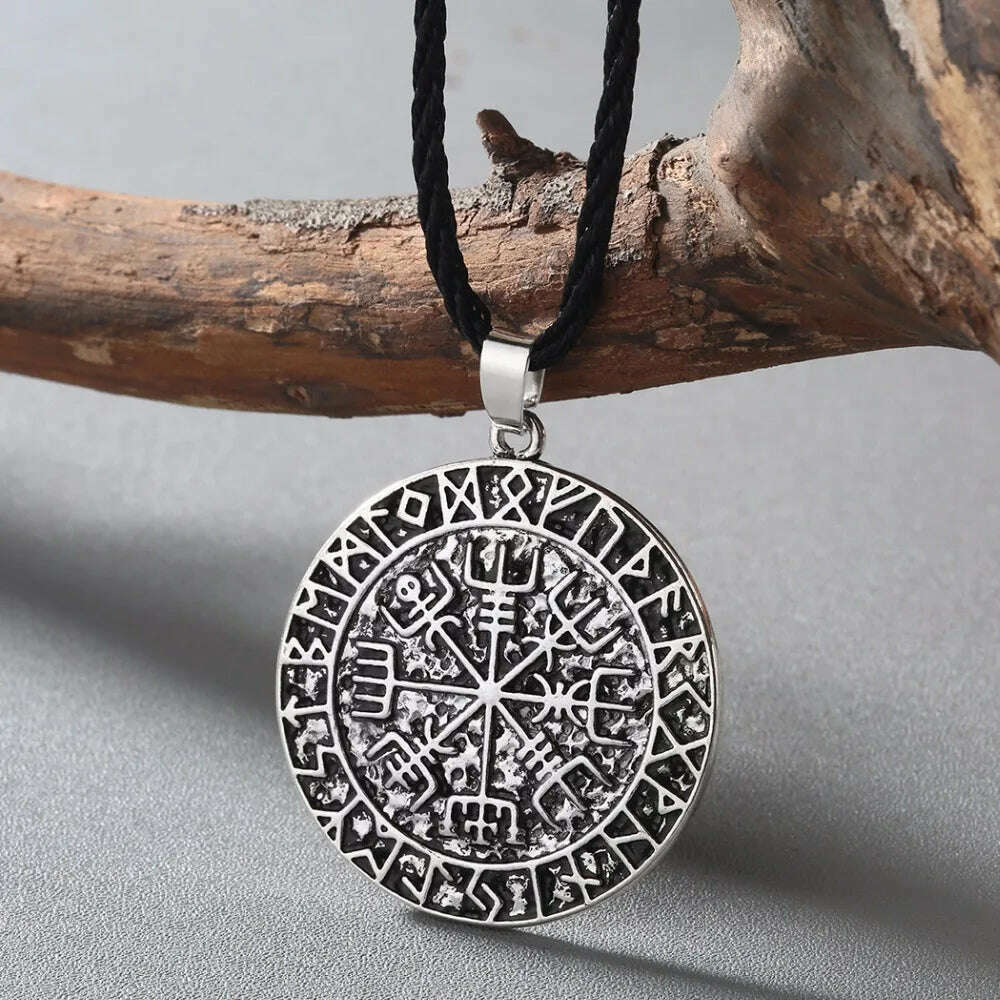 Kinitial Norse Vegvisir Symbol Necklace Protection Symbol viking Men Pendant Magical Staves Compass Wholesale Jewelry - KIMLUD