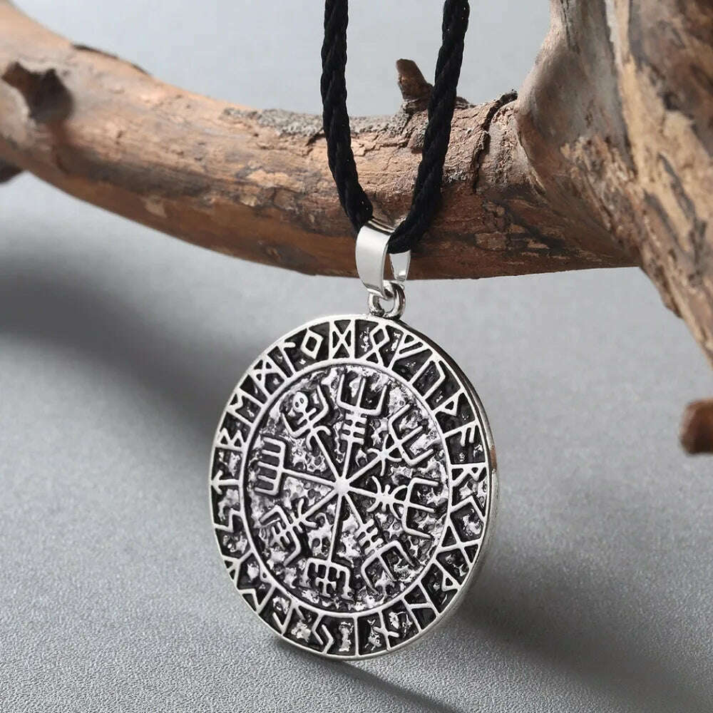 Kinitial Norse Vegvisir Symbol Necklace Protection Symbol viking Men Pendant Magical Staves Compass Wholesale Jewelry - KIMLUD