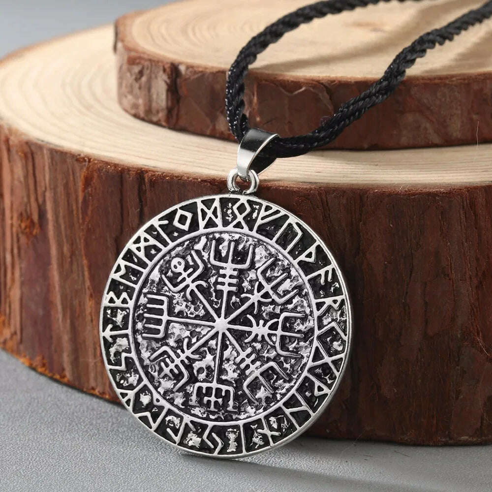 Kinitial Norse Vegvisir Symbol Necklace Protection Symbol viking Men Pendant Magical Staves Compass Wholesale Jewelry - KIMLUD