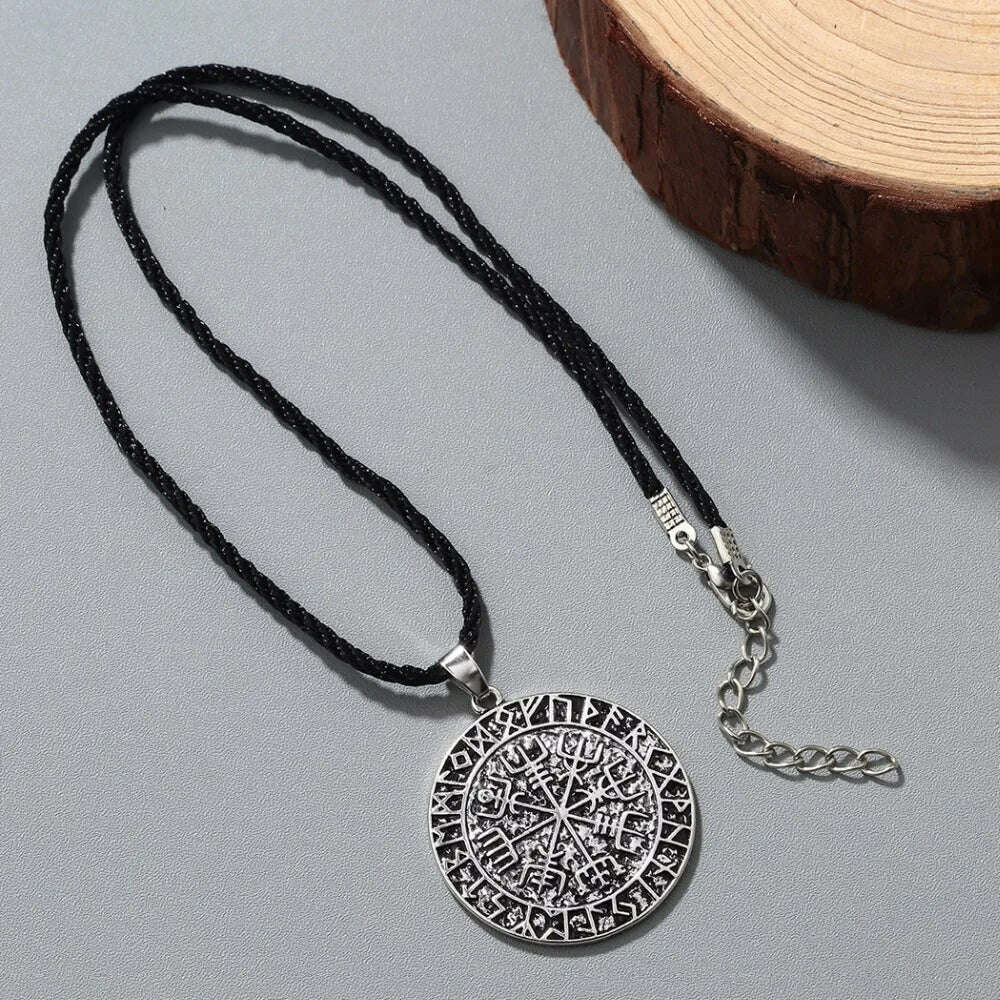 Kinitial Norse Vegvisir Symbol Necklace Protection Symbol viking Men Pendant Magical Staves Compass Wholesale Jewelry - KIMLUD