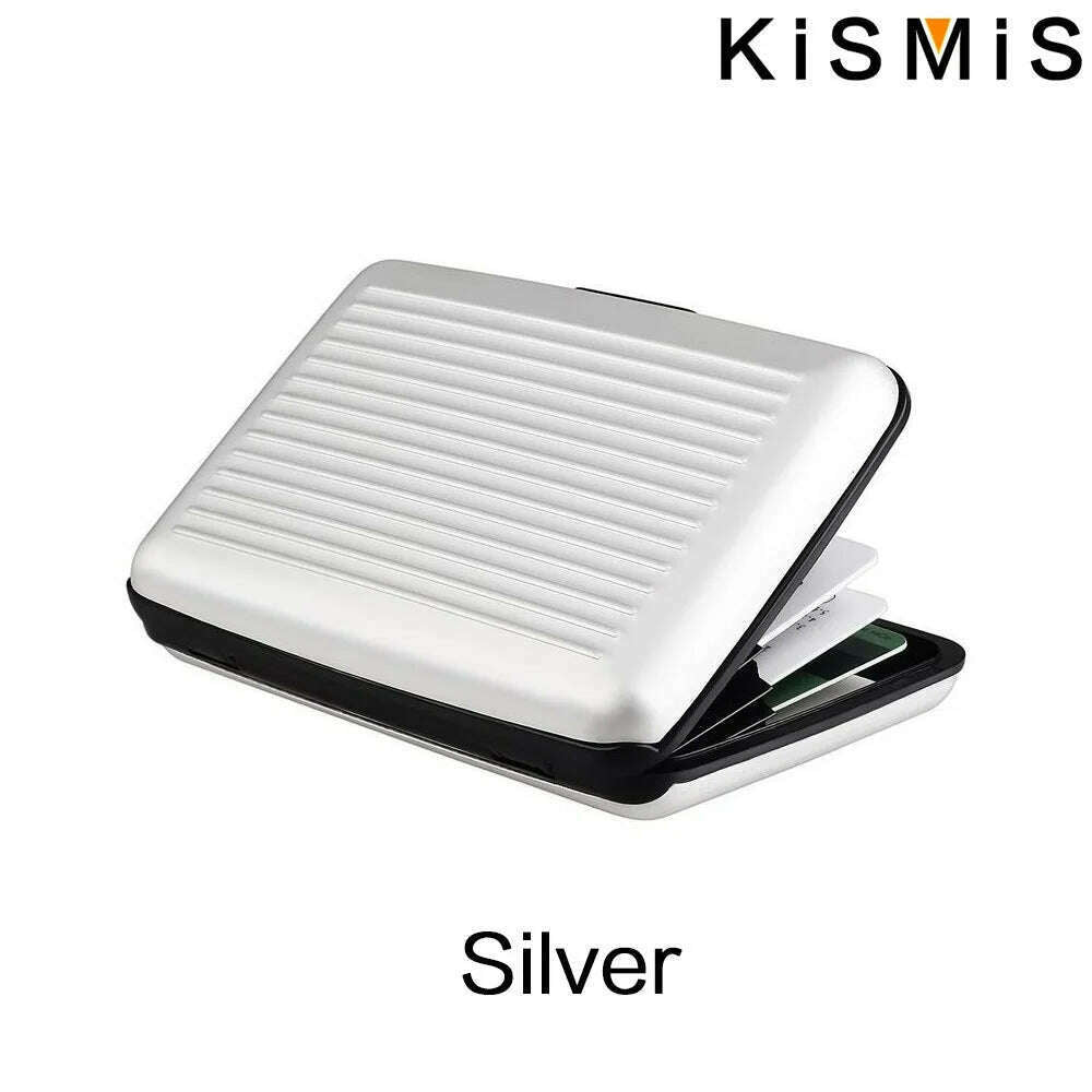 KIMLUD, KISMIS RFID Metal Wallet and Business ID Credit Card Women Men Business ID Credit Card,Protector Wallet Card Holder Package Box, Silver, KIMLUD APPAREL - Womens Clothes