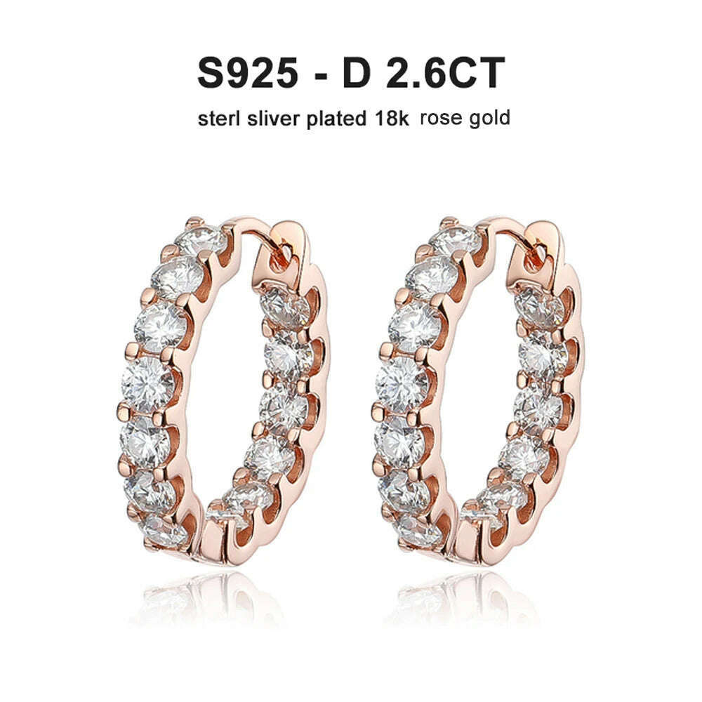 KIMLUD, KNOBSPIN 2.6ct D Color Moissanite Earring 925 Sterling Sliver Plated White Gold Hoop Earring for Women Wedding Party Jewelry, rose gold, KIMLUD APPAREL - Womens Clothes