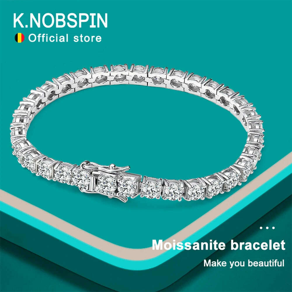 KIMLUD, KNOBSPIN D VVS1 Moissanite Tennis Bracelet Original s925 Sterling Silver Plated 18k White Gold with GRA Bracelets for Women Man, KIMLUD Womens Clothes