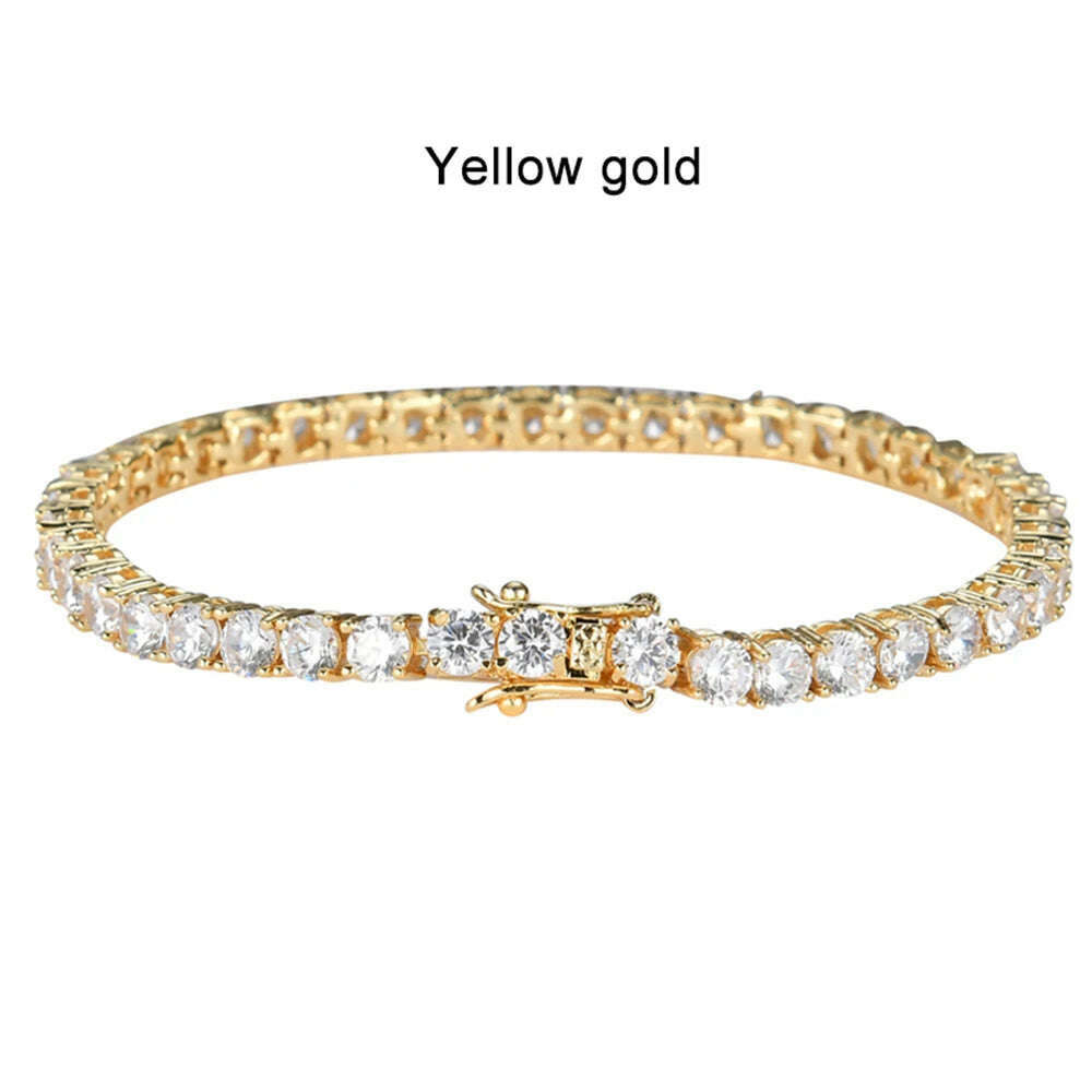 KIMLUD, KNOBSPIN D VVS1 Moissanite Tennis Bracelet Original s925 Sterling Silver Plated 18k White Gold with GRA Bracelets for Women Man, All zircon / Yellow gold / 5mm 19cm, KIMLUD APPAREL - Womens Clothes