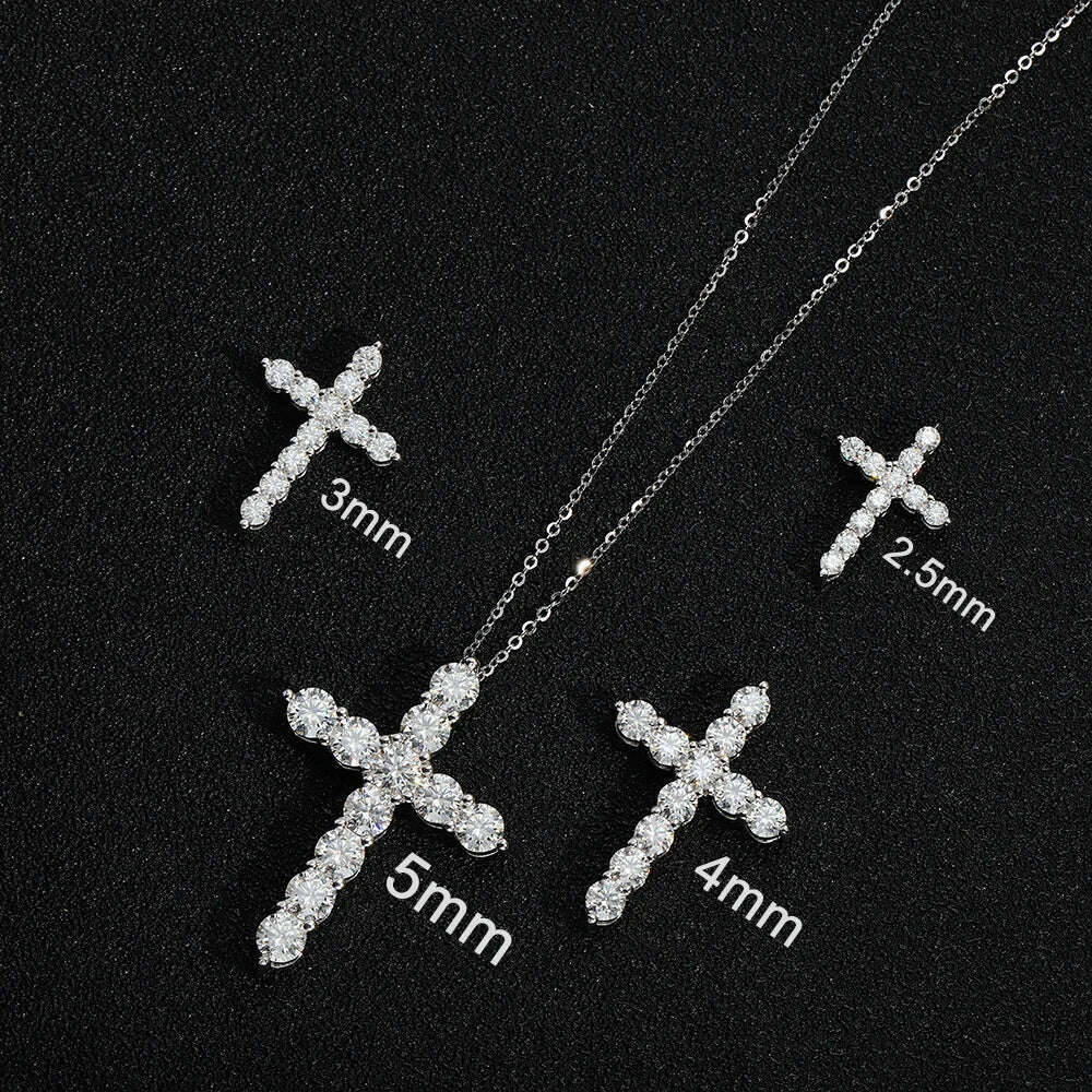 KIMLUD, KNOBSPIN Full Moissanite Cross Pendant Necklace Original 925 Sterling Sliver Chain Plated 18k White Gold Fine Necklace for Women, KIMLUD Womens Clothes