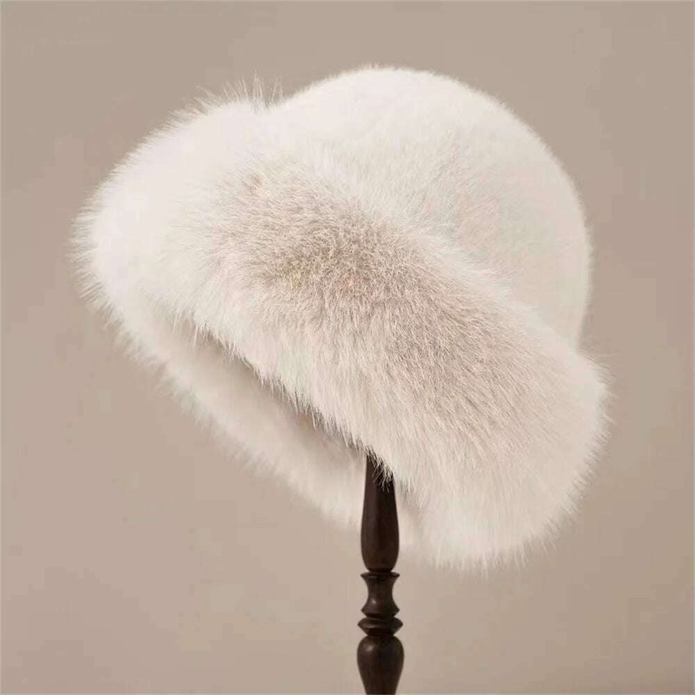 Korean Fashion Hat Women's Winter New Thick Warm Imitation Fur Simple Fisherman's Hat Imitation Mink Fur Ladies Mongolia Cap - KIMLUD