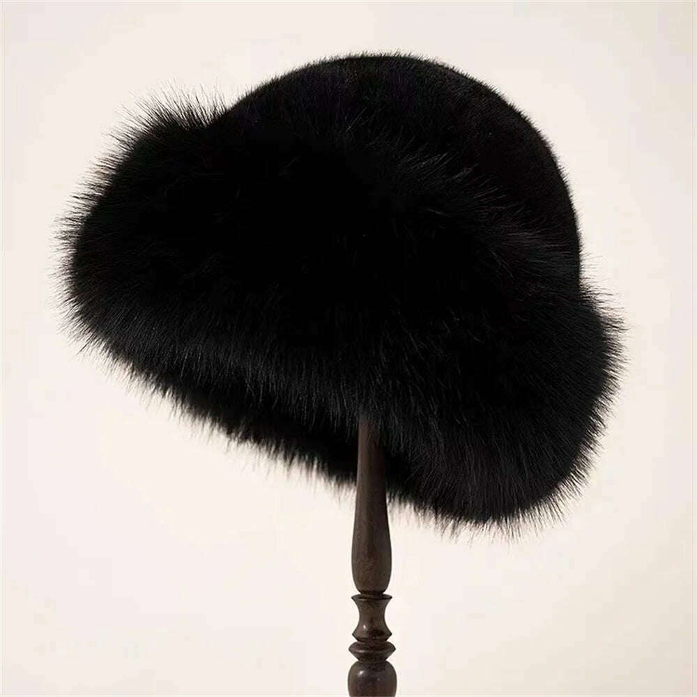 Korean Fashion Hat Women's Winter New Thick Warm Imitation Fur Simple Fisherman's Hat Imitation Mink Fur Ladies Mongolia Cap - KIMLUD