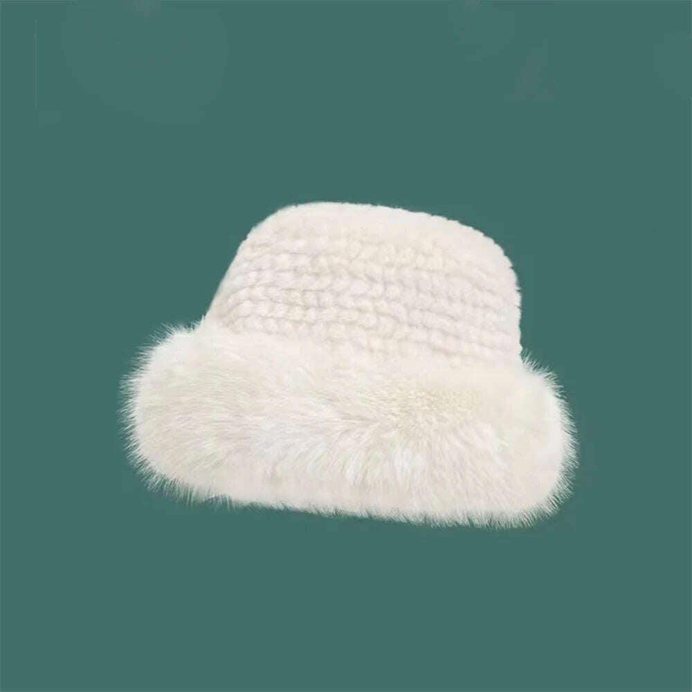 Korean Fashion Hat Women's Winter New Thick Warm Imitation Fur Simple Fisherman's Hat Imitation Mink Fur Ladies Mongolia Cap - KIMLUD