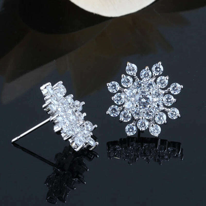 KIMLUD, Korean Fashion Jewelry Exquisite Rhinestone Crystal Christmas Snowflake Flower Earrings Wholesale Boucles d'oreilles Oorbellen, KIMLUD Womens Clothes