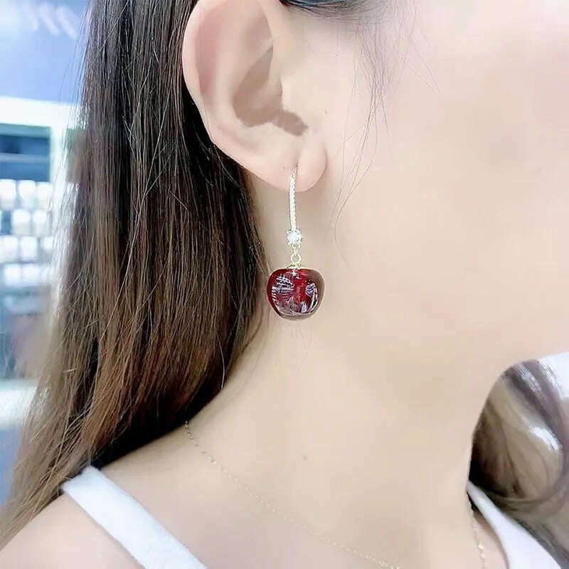 KIMLUD, Korean Fashion Transparent Cherry Earrings for Women Red Cherry Earrings Design Personalized Earring Girl Birthday Party Jewelry, KIMLUD Womens Clothes