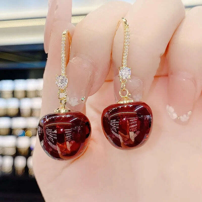 Korean Fashion Transparent Cherry Earrings for Women Red Cherry Earrings Design Personalized Earring Girl Birthday Party Jewelry - KIMLUD