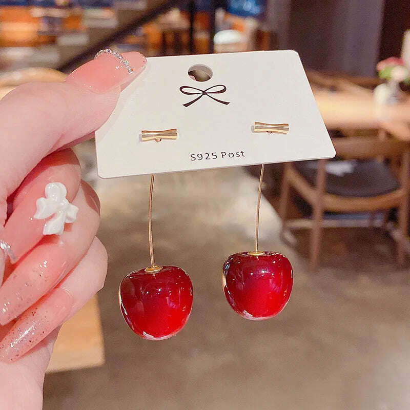 Korean Fashion Transparent Cherry Earrings for Women Red Cherry Earrings Design Personalized Earring Girl Birthday Party Jewelry - KIMLUD