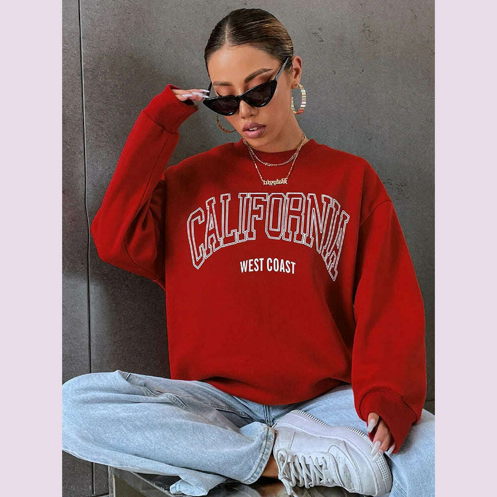 KIMLUD, Korean Trend Woman Sweatshirts California West Coast Print Female hoodie Long Sleeves O-neck Pullovers Sporty and Rich Clothing, KIMLUD Womens Clothes