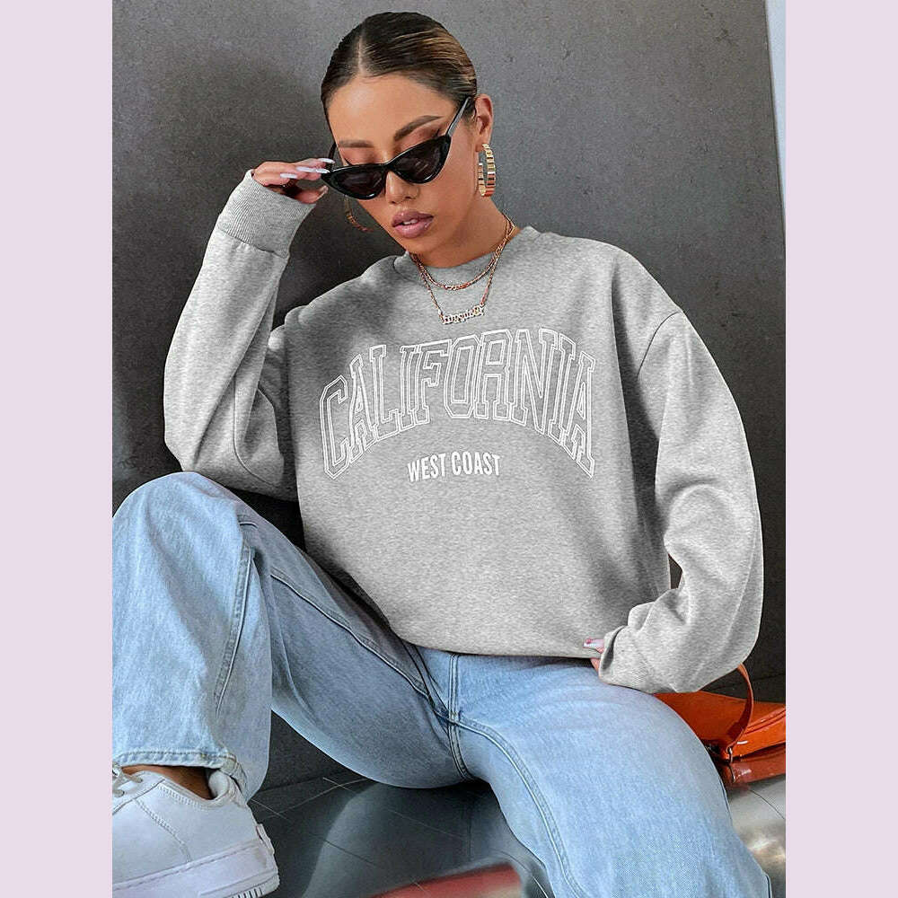 KIMLUD, Korean Trend Woman Sweatshirts California West Coast Print Female hoodie Long Sleeves O-neck Pullovers Sporty and Rich Clothing, gray / L, KIMLUD APPAREL - Womens Clothes