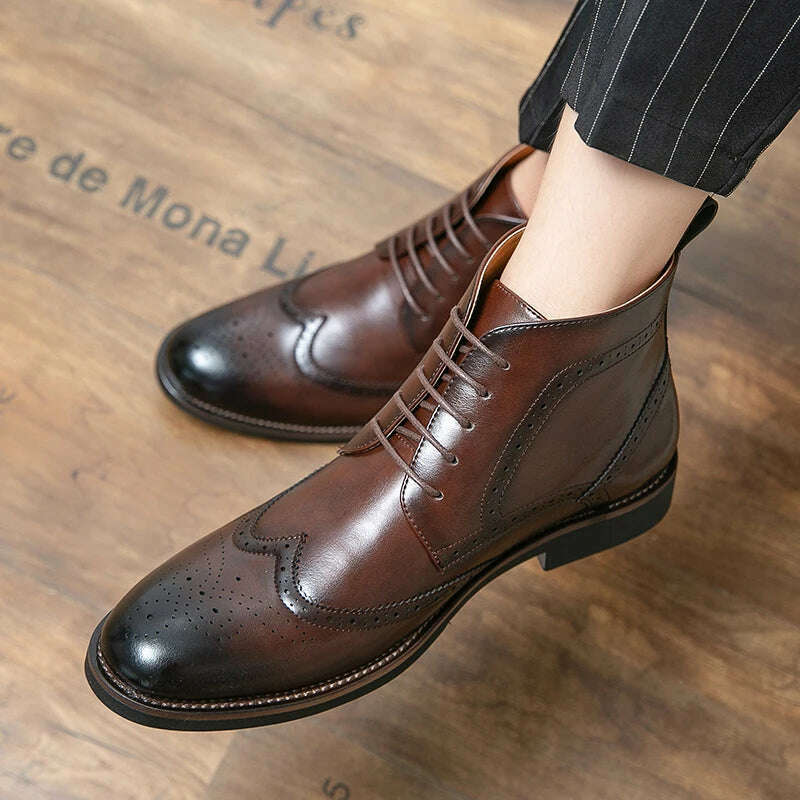 KIMLUD, Korean Version Chelsea Boots Men Brown Black Leather Ankle Boots Men Business Casual British Style Men Shoes Autumn Winter Boots, KIMLUD Womens Clothes