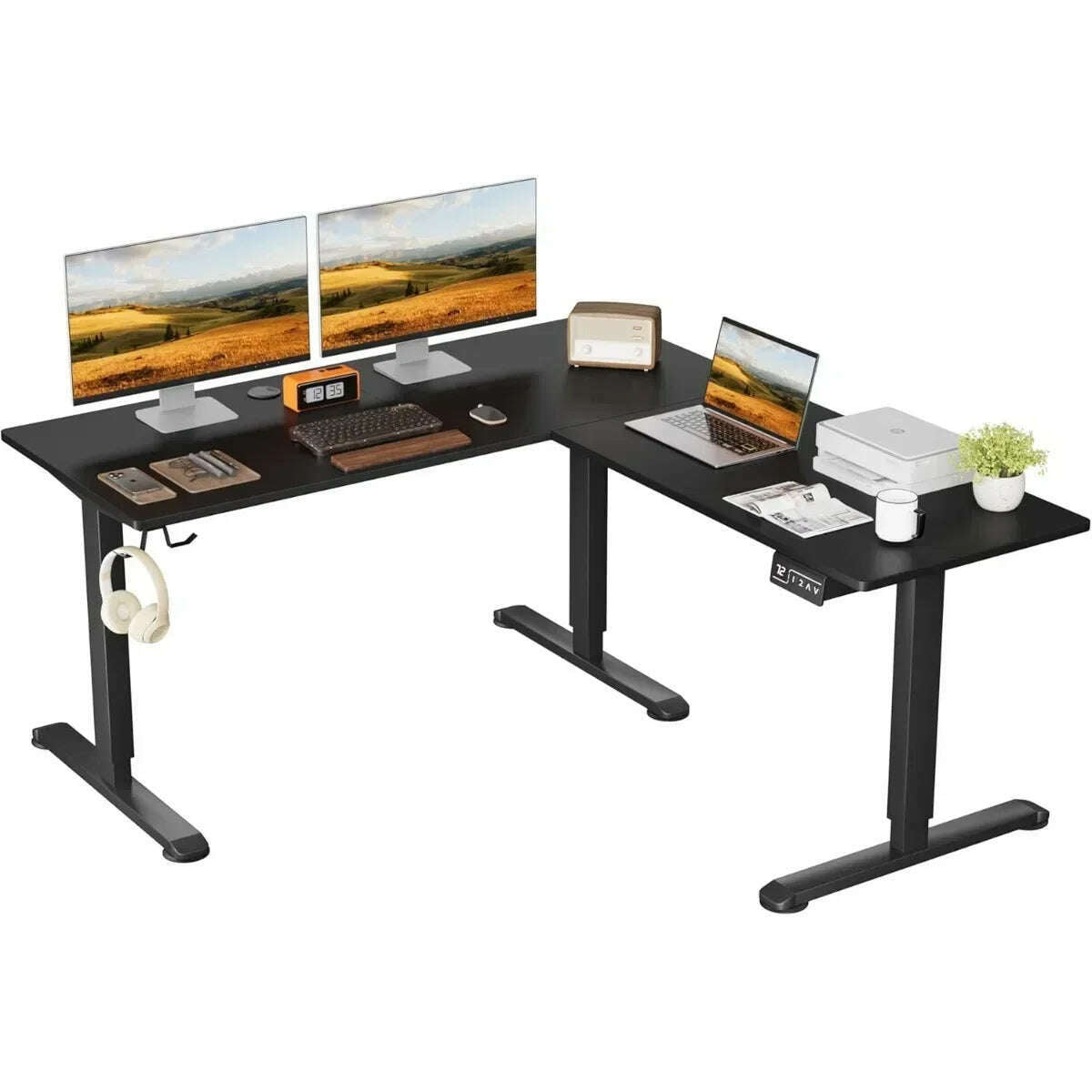 KIMLUD, L-Shaped Electric Standing Desk, 63 x 55 Inches Height Adjustable Coner Table, Home Office Computer Workstation, United States, KIMLUD APPAREL - Womens Clothes