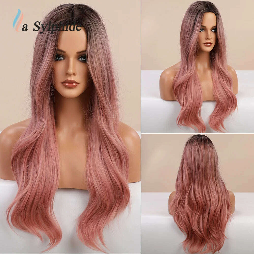 KIMLUD, La Sylphide Long Wavy Ombre Purple Synthetic Wigs for Women Heat Resistant Natural Middle Part Cosplay Party Lolita Hair Wigs, 313, KIMLUD APPAREL - Womens Clothes