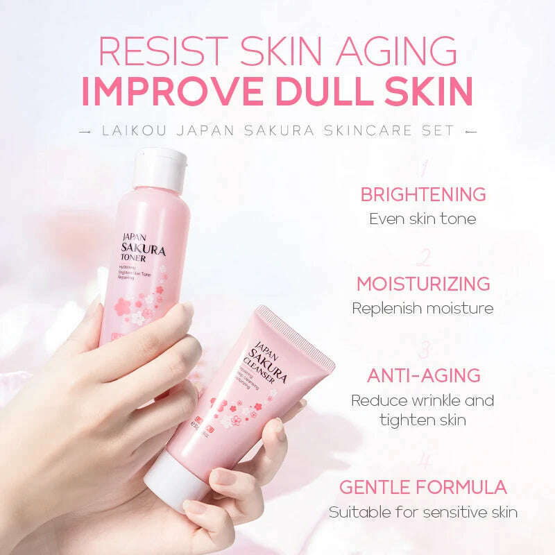 KIMLUD, LAIKOU Japan Sakura Skin Care Set Serum Rejuvenating Cream Glowing Moisturizer Fade Blemishes 5pcs, KIMLUD Womens Clothes