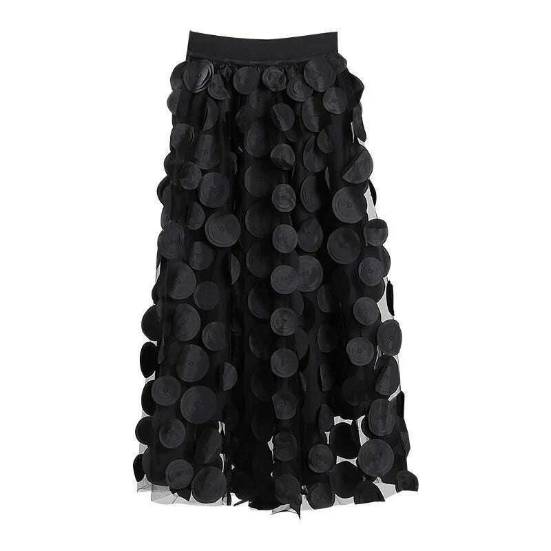 KIMLUD, LANMREM 2023 New Women Spring Solid Color Gauze Elastic Waist Ladies Casual Loose Fashion Mid-calf A-line Skirt 2J394, Black / S, KIMLUD APPAREL - Womens Clothes