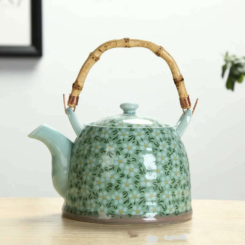 KIMLUD, Large Capacity Ceramics High Temperature Resistant 1L with Filter Ceramic Kettle Teapot Flower Pattern A Variety of Styles, KIMLUD Womens Clothes