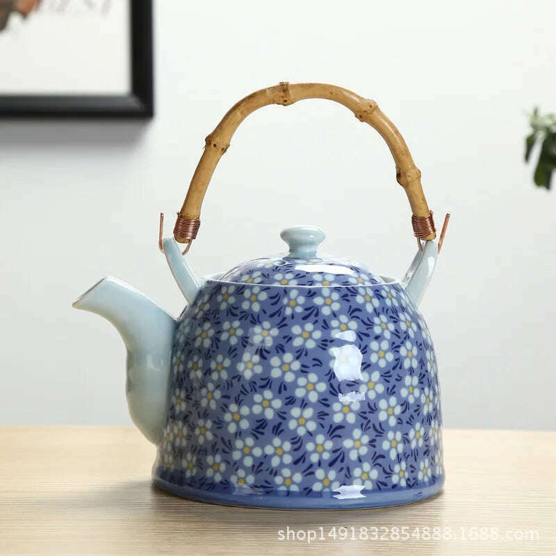 KIMLUD, Large Capacity Ceramics High Temperature Resistant 1L with Filter Ceramic Kettle Teapot Flower Pattern A Variety of Styles, D, KIMLUD APPAREL - Womens Clothes