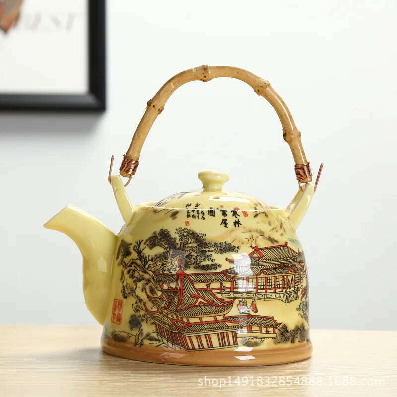 KIMLUD, Large Capacity Ceramics High Temperature Resistant 1L with Filter Ceramic Kettle Teapot Flower Pattern A Variety of Styles, G, KIMLUD APPAREL - Womens Clothes