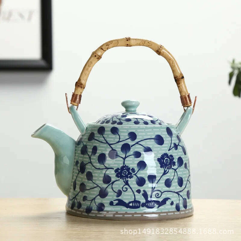 KIMLUD, Large Capacity Ceramics High Temperature Resistant 1L with Filter Ceramic Kettle Teapot Flower Pattern A Variety of Styles, O, KIMLUD APPAREL - Womens Clothes