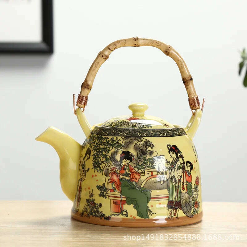 KIMLUD, Large Capacity Ceramics High Temperature Resistant 1L with Filter Ceramic Kettle Teapot Flower Pattern A Variety of Styles, Q, KIMLUD APPAREL - Womens Clothes