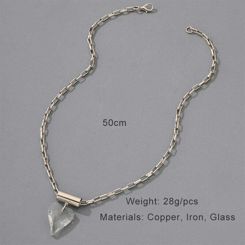 Large Glass Heart Necklace For Women Metal Link Chain Pendant Fancy Fashion Jewelry Trendy New Designs Girls' Gifts Party C1325 - KIMLUD