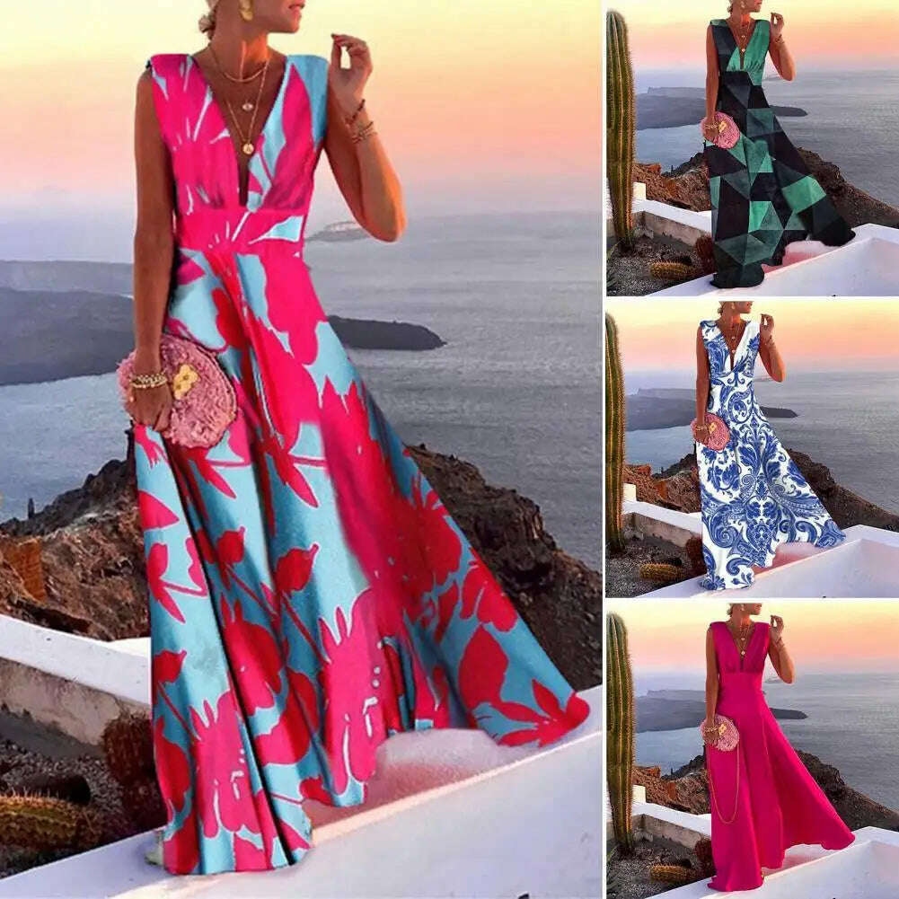 KIMLUD, Large Hem  Trendy Summer Fashion Print Lady Maxi Dress Breathable Long Dress Temperament   for Daily Wear, KIMLUD Womens Clothes