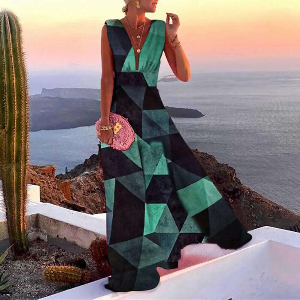 Large Hem Trendy Summer Fashion Print Lady Maxi Dress Breathable Long Dress Temperament for Daily Wear - KIMLUD