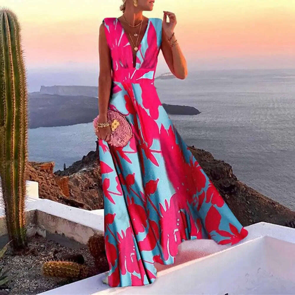 Large Hem Trendy Summer Fashion Print Lady Maxi Dress Breathable Long Dress Temperament for Daily Wear - KIMLUD