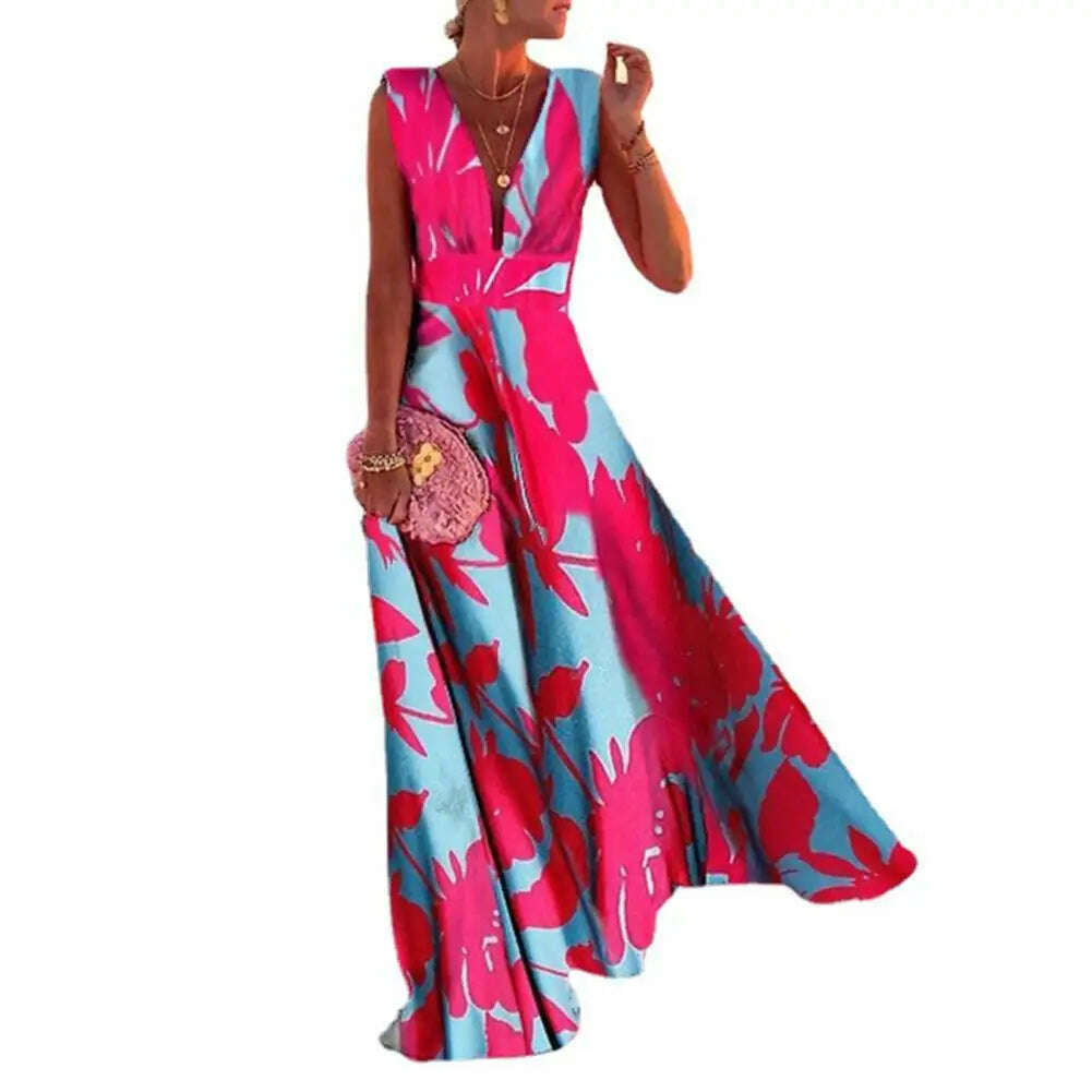 Large Hem Trendy Summer Fashion Print Lady Maxi Dress Breathable Long Dress Temperament for Daily Wear - KIMLUD