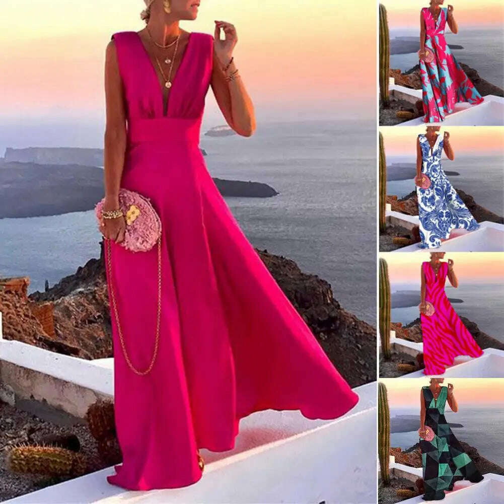 KIMLUD, Large Hem  Trendy Summer Fashion Print Lady Maxi Dress Breathable Long Dress Temperament   for Daily Wear, KIMLUD Womens Clothes