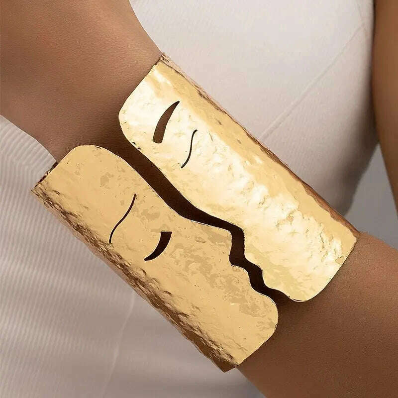 Large Metal Cuff Bangle Open Bracelet For Women Funny Design Hammered Punk New Styles Heavy Holiday Accessories Party Jewelry - KIMLUD