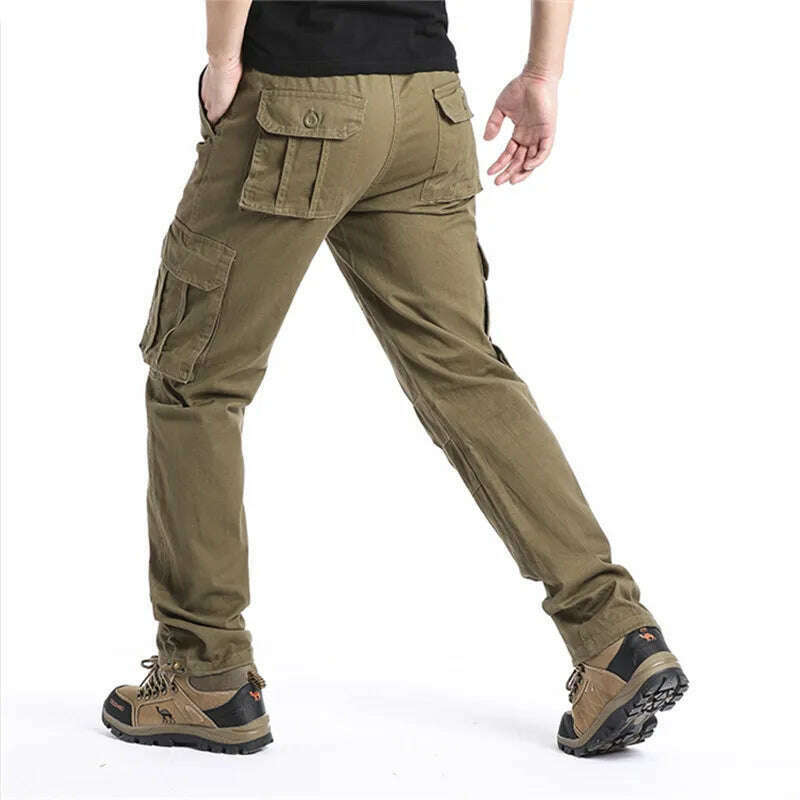 KIMLUD, Large Pocket Loose Overalls Men's Outdoor Sports Jogging Tactical Pants Elastic Waist Pure Cotton Casual Work Pants, KIMLUD Womens Clothes