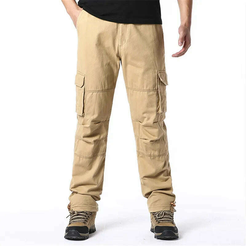 KIMLUD, Large Pocket Loose Overalls Men's Outdoor Sports Jogging Tactical Pants Elastic Waist Pure Cotton Casual Work Pants, KIMLUD Womens Clothes